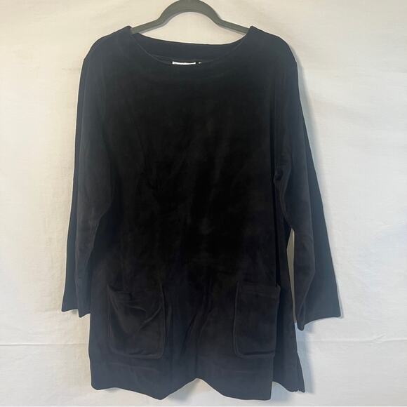 Susan Graver Tunic Sweater Womens 1X Black Front Pockets Cotton Blend Modest - Picture 1 of 10